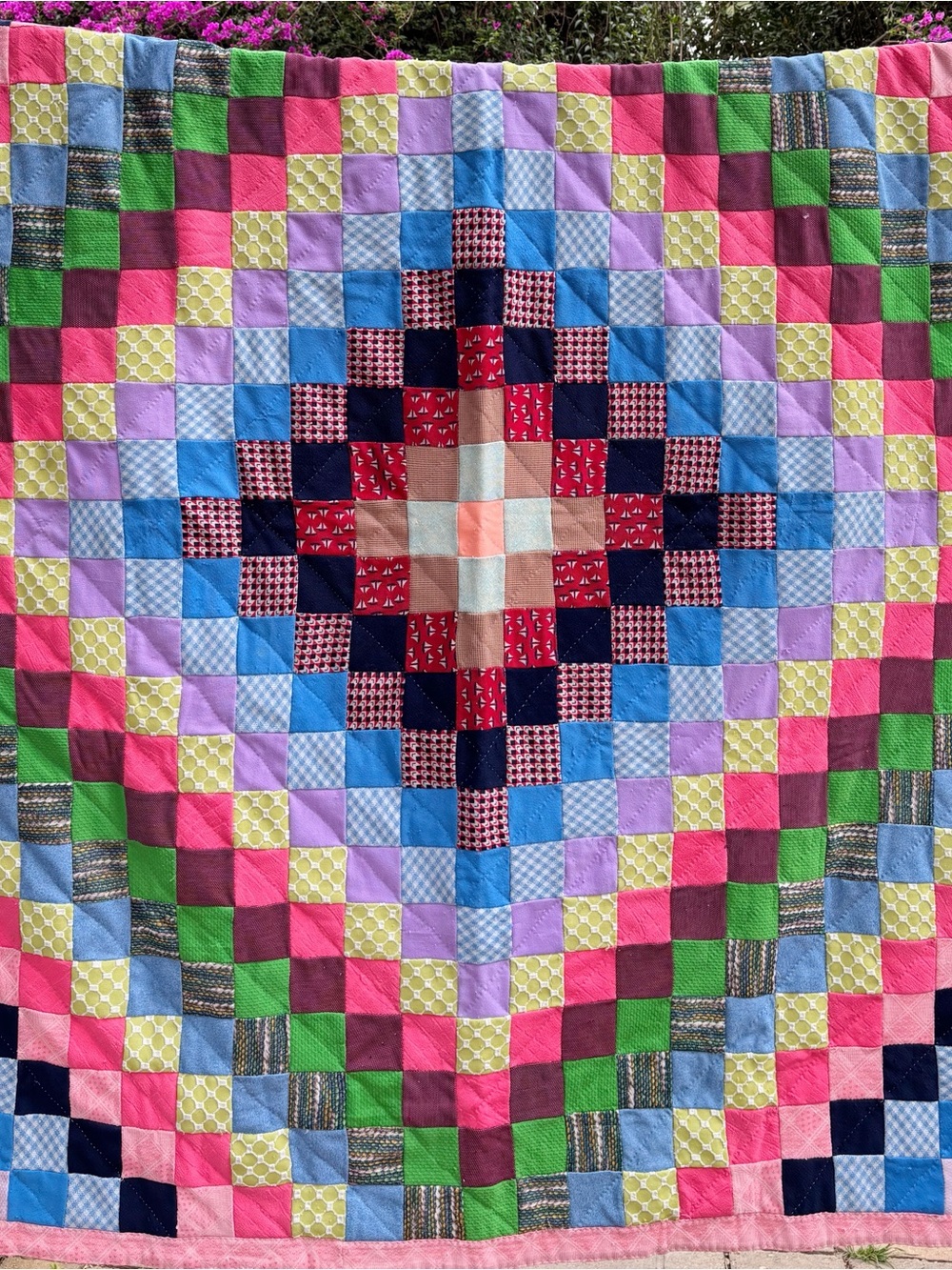 Vintage Handmade Multi Color Patchwork Polyester Quilt 60” X 64”
